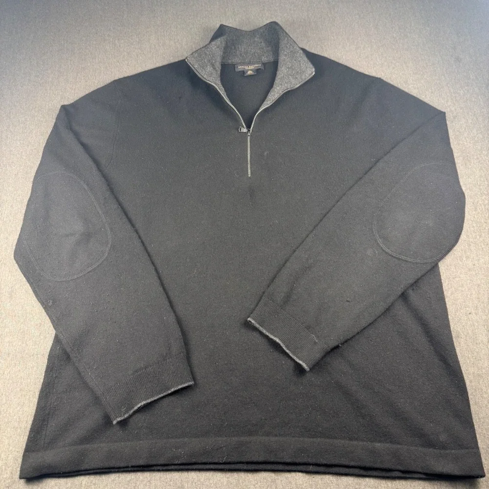 Banana Republic Cashmere Quarter Zip Sweater Mens XL Black Elbow Patches‎ Knit